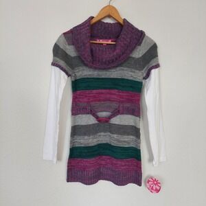 Energie Vintage Y2K‎ Striped Cowlneck Belted Sweater NWT Dead Stock